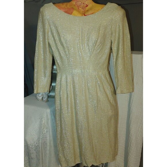 Vintage Dress 1950s Handmaid Gold Lurex Shimmer Party  Small Medium - Picture 4 of 16